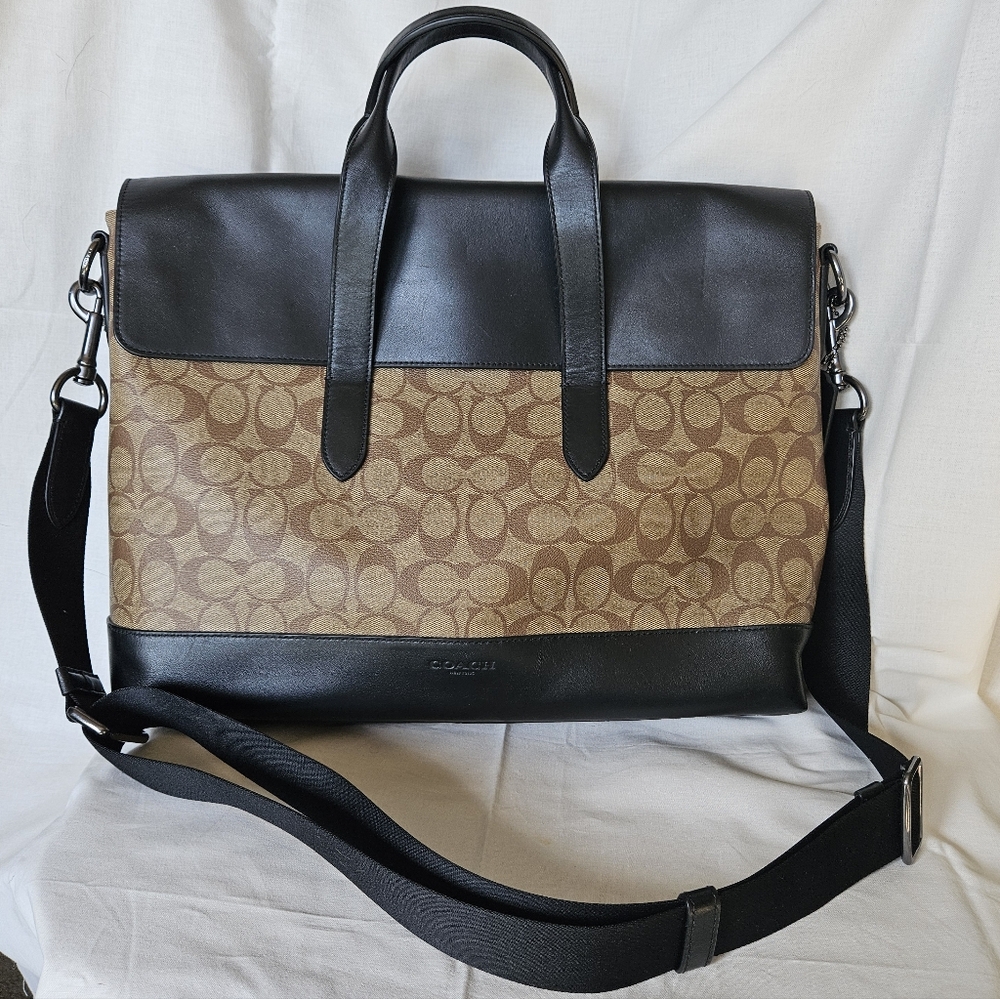 Coach Men's Black and Brown Hamilton Portfolio In Signature Canvas #580